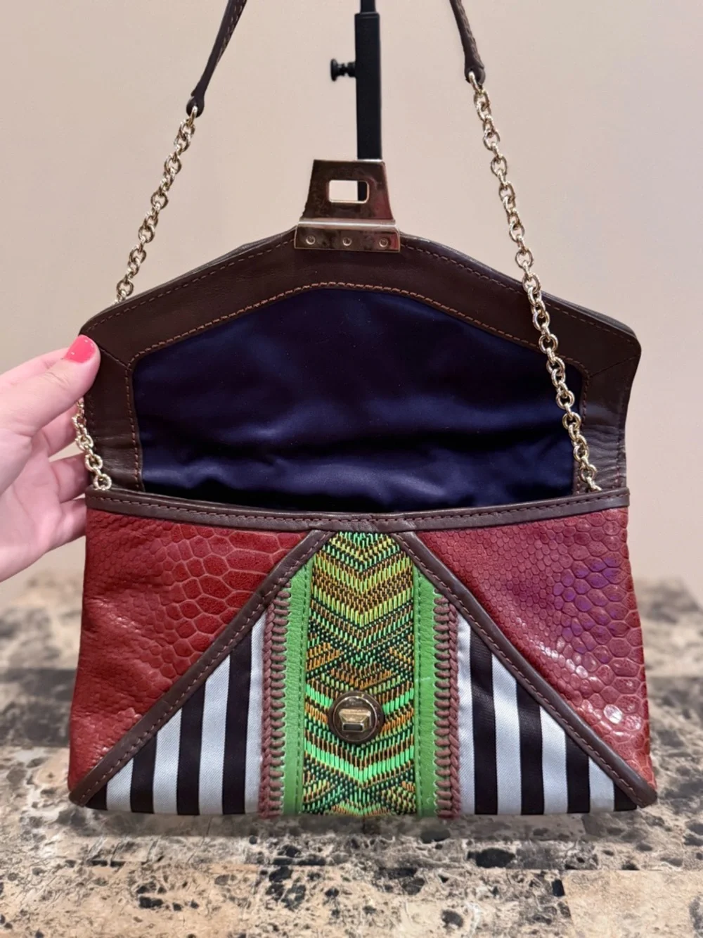 Henri Bendel Mixed Media Centennial Striped & Woven Shoulder Bag / Clutch 💎RARE💎 - Picture 8 of 12